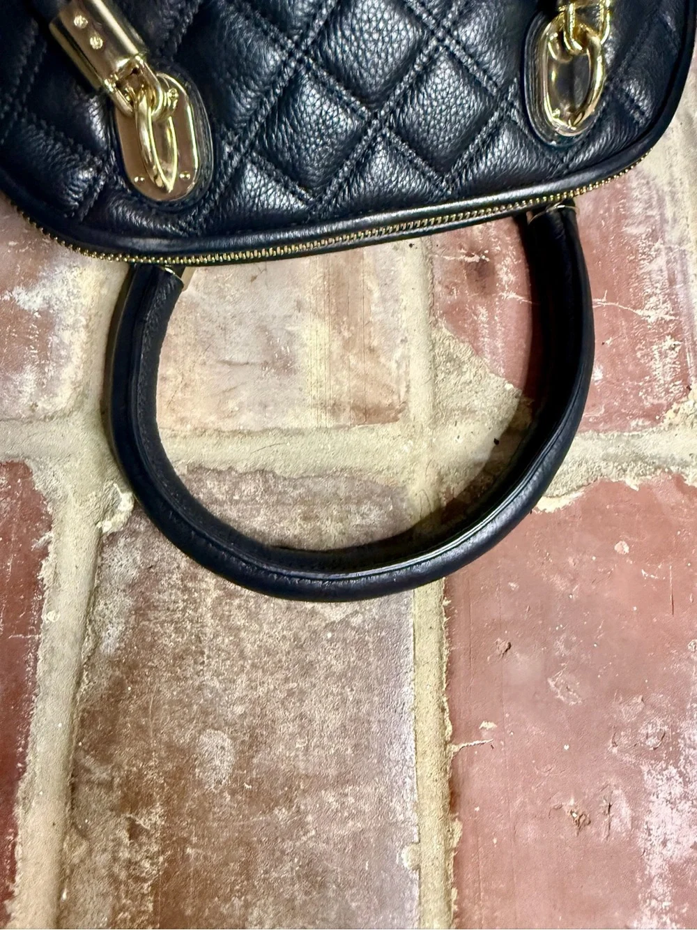 Cole Haan Black Quilted Leather Dome Satchel – Gold Hardware